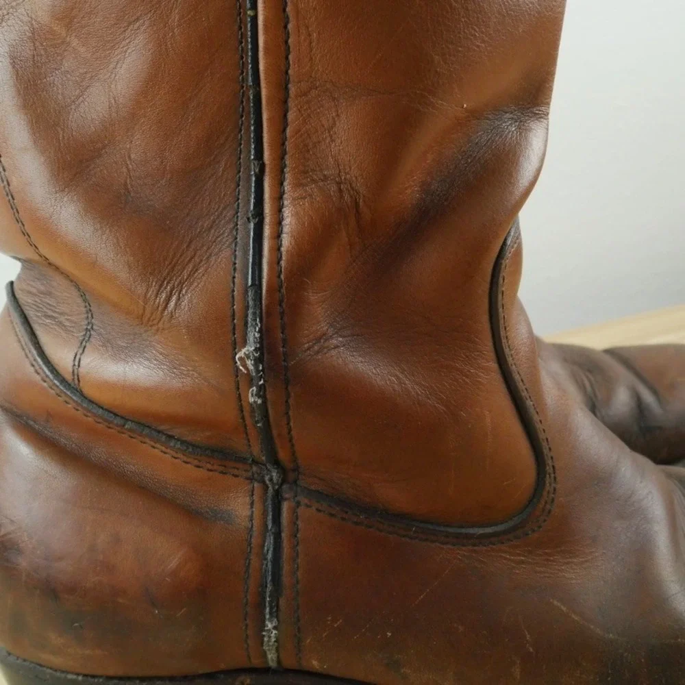 Chippewa Vintage Brown Leather Work Boots Mens 10 B USA Western Roper Pull On